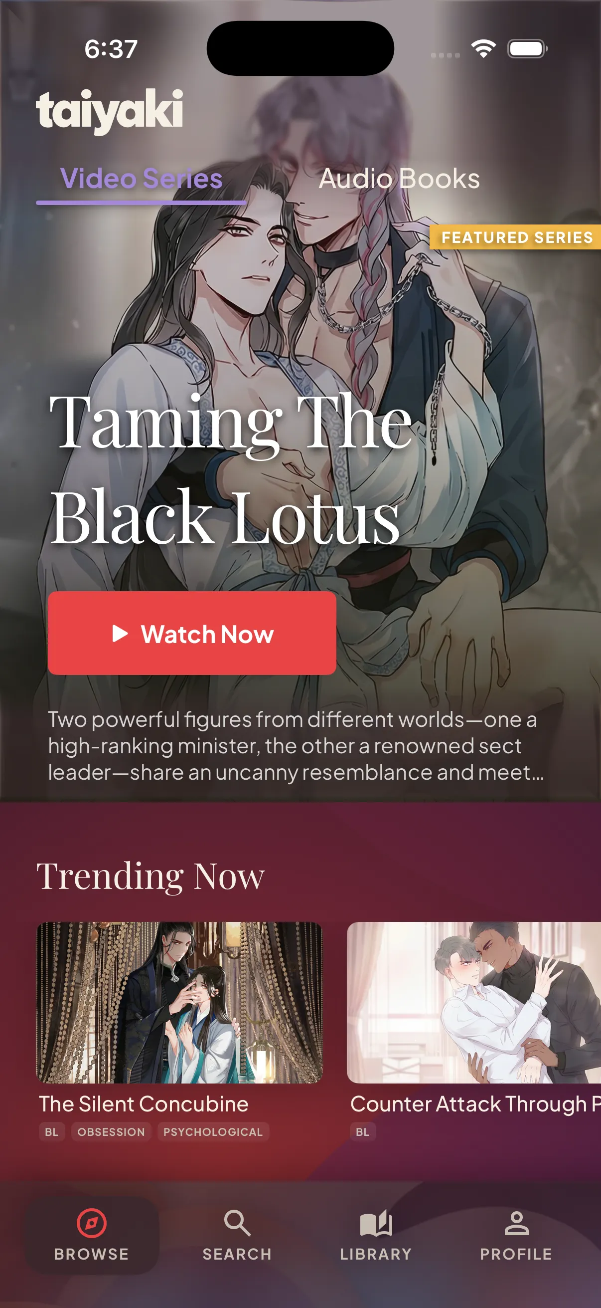 Featured BL video series in the Taiyaki app
