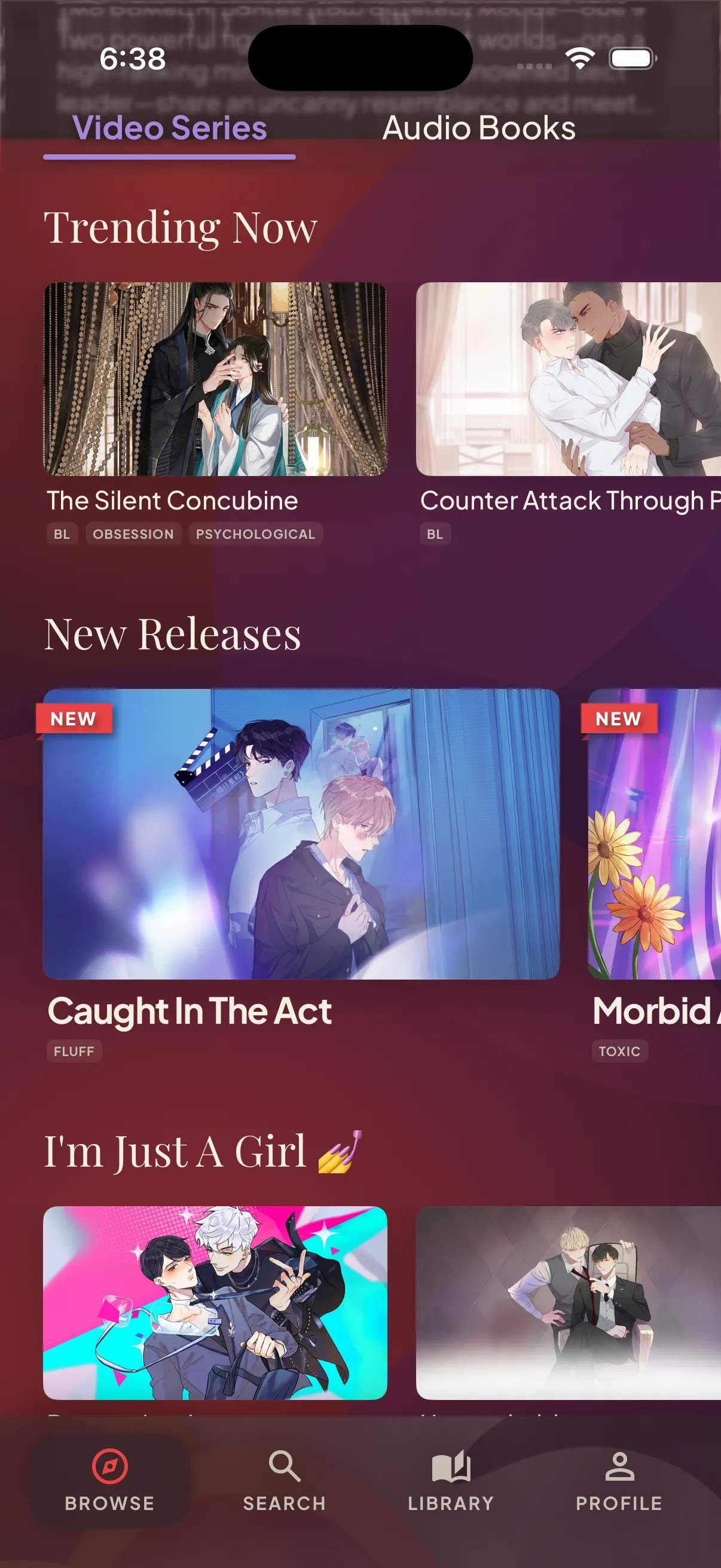 Browsing trending and new BL video releases