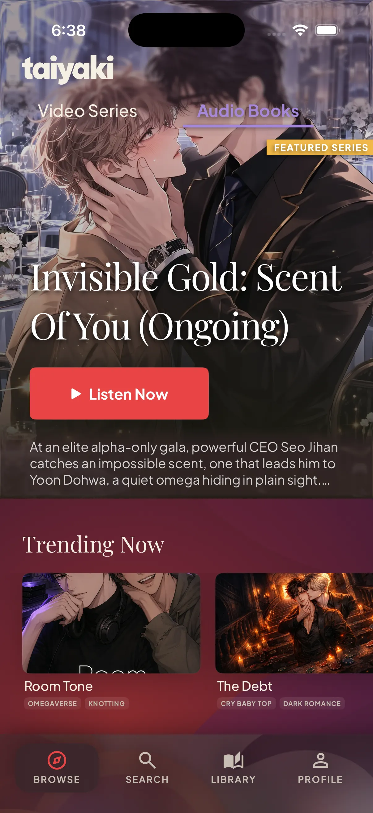 Featured BL audiobook in the Taiyaki app